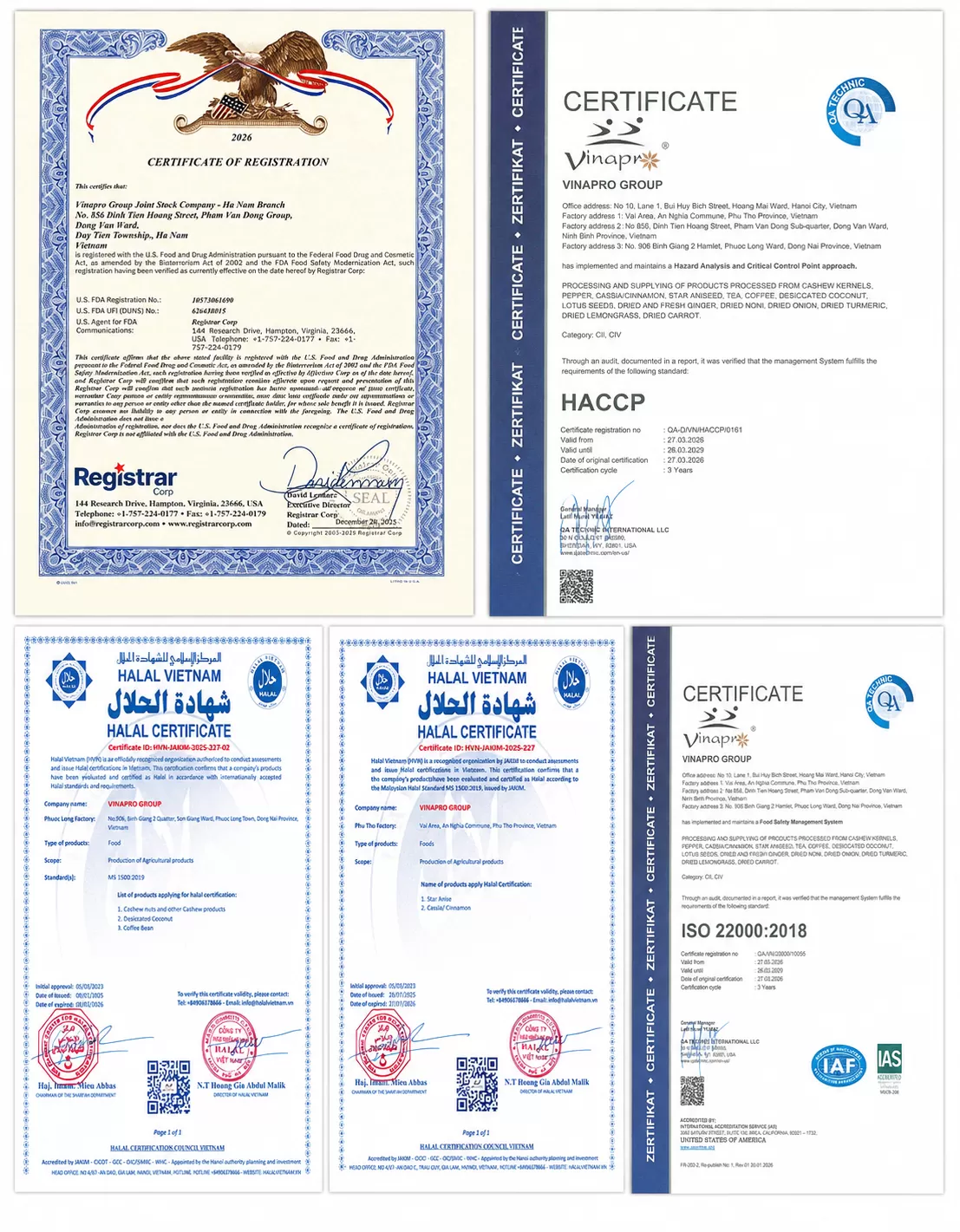 Vinapro ISO HACCP certification for Autumn Star Aniseed export