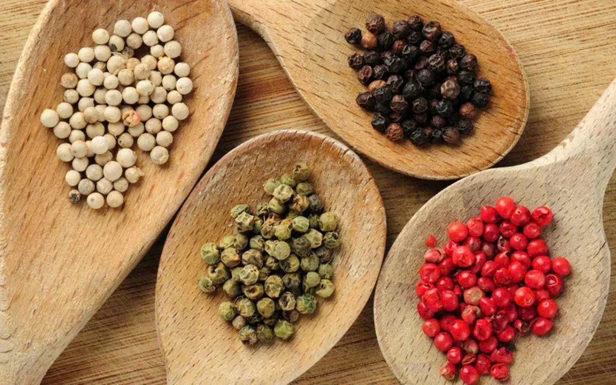 Various ground pepper types for culinary use